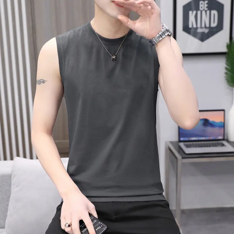 Men Sleeveless Black Vest T-Shirt Casual Wear - Image 2