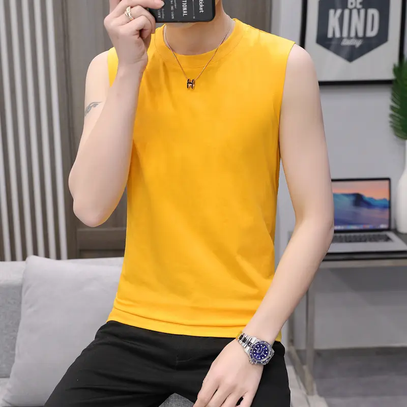 Men Sleeveless Black Vest T-Shirt Casual Wear - Image 4
