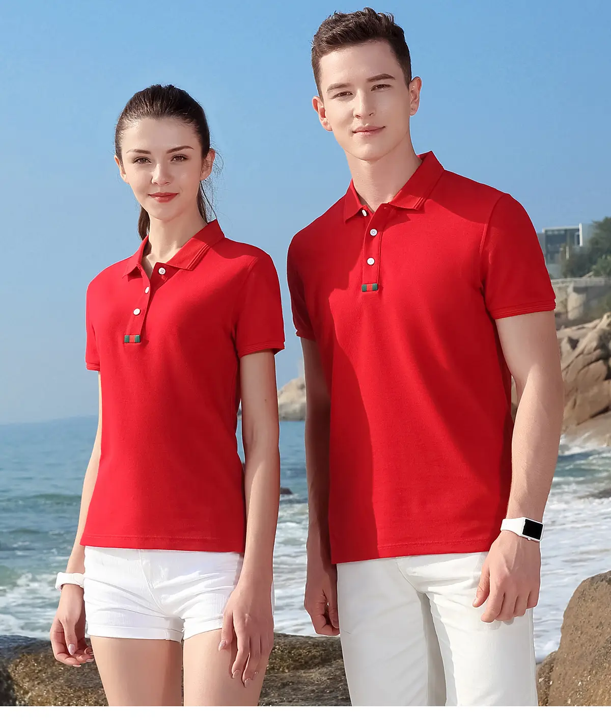 Men's White Polo Shirt with Logo Embroidery — feature 1