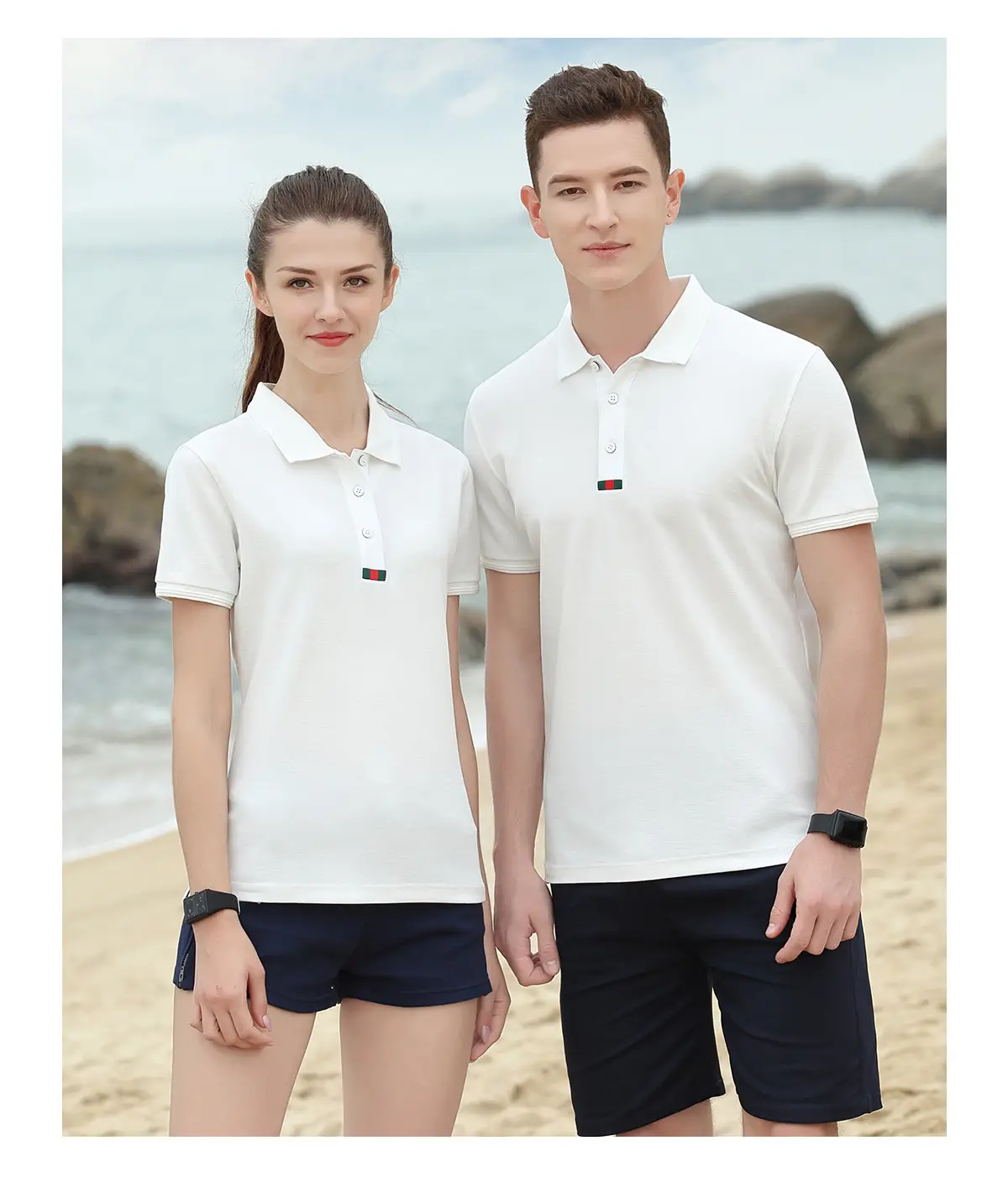 Men's White Polo Shirt with Logo Embroidery — feature 10
