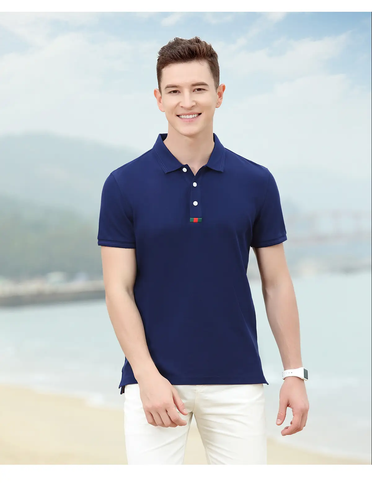 Men's White Polo Shirt with Logo Embroidery — feature 11