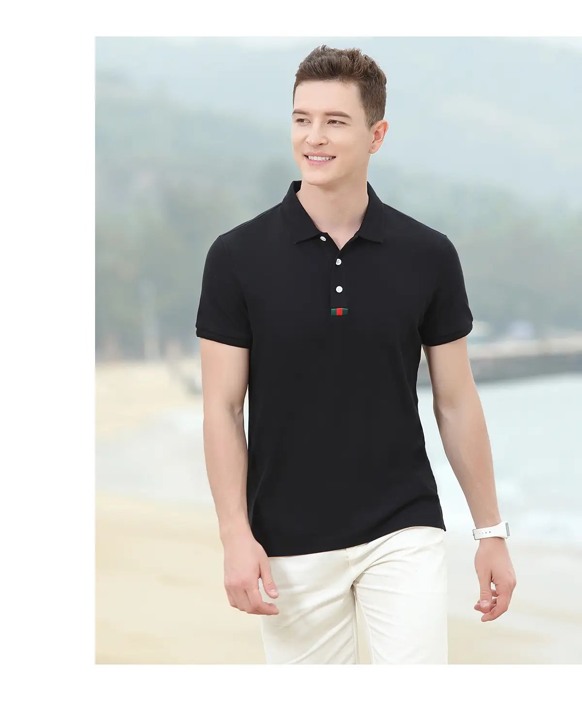 Men's White Polo Shirt with Logo Embroidery — feature 13