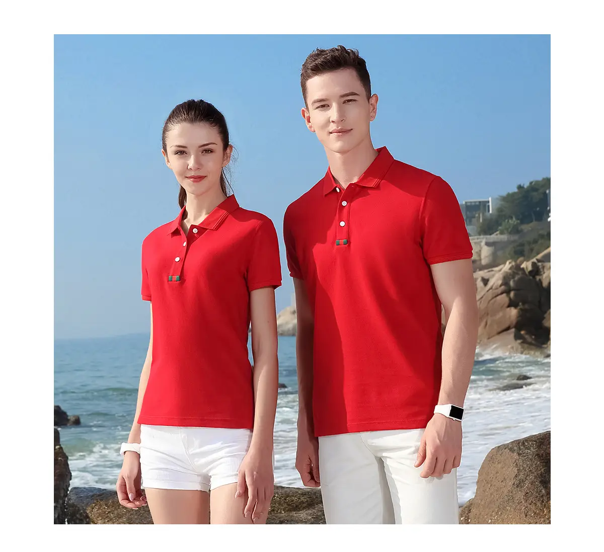 Men's White Polo Shirt with Logo Embroidery — feature 5