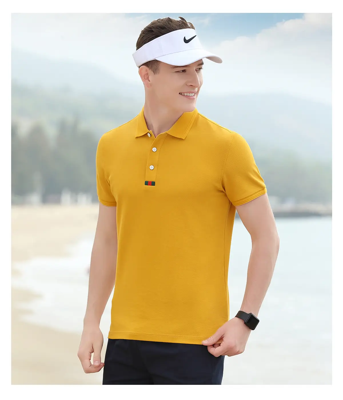 Men's White Polo Shirt with Logo Embroidery — feature 7