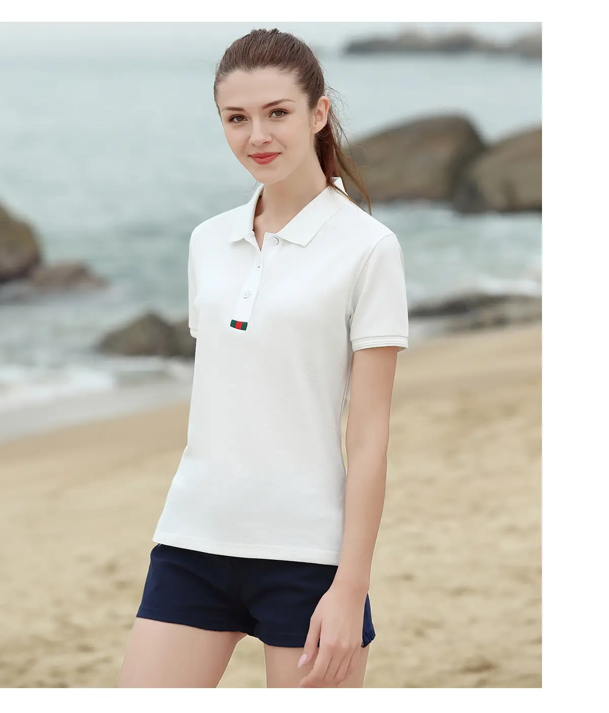 Men's White Polo Shirt with Logo Embroidery — feature 9