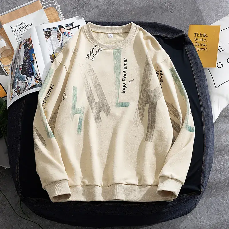 Men's Black Printed Sweatshirt Long Sleeve Korean Fashion - Image 2