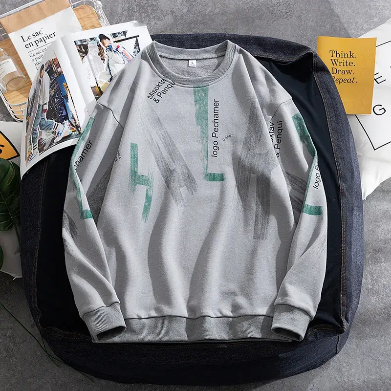 Men's Black Printed Sweatshirt Long Sleeve Korean Fashion - Image 4
