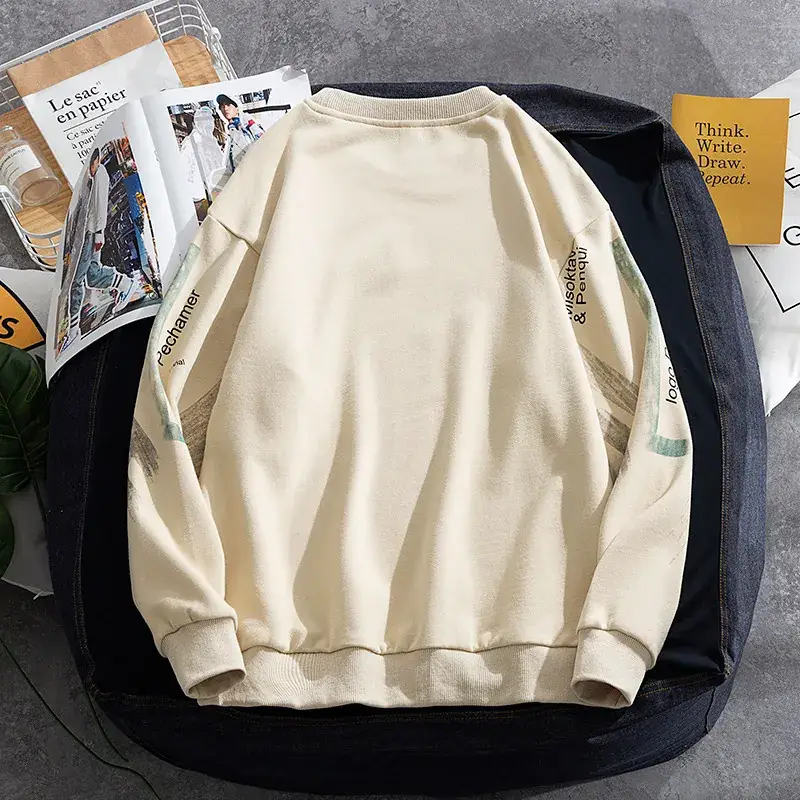 Men's Black Printed Sweatshirt Long Sleeve Korean Fashion - Image 5
