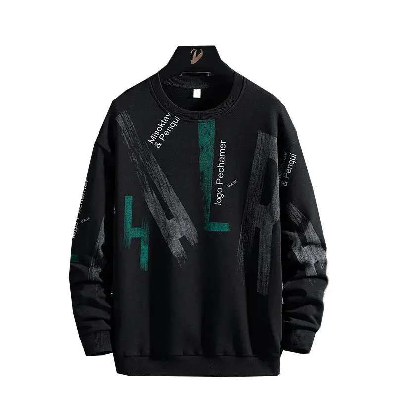 Men's Black Printed Sweatshirt Long Sleeve Korean Fashion - Image 6