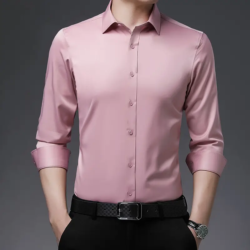 Men's Pink Long Sleeve Cotton Shirt with 3/4 Sleeves - Image 8