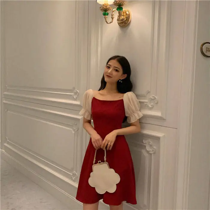 Black French Dress Square Collar Puff Sleeve Skirt — feature 10