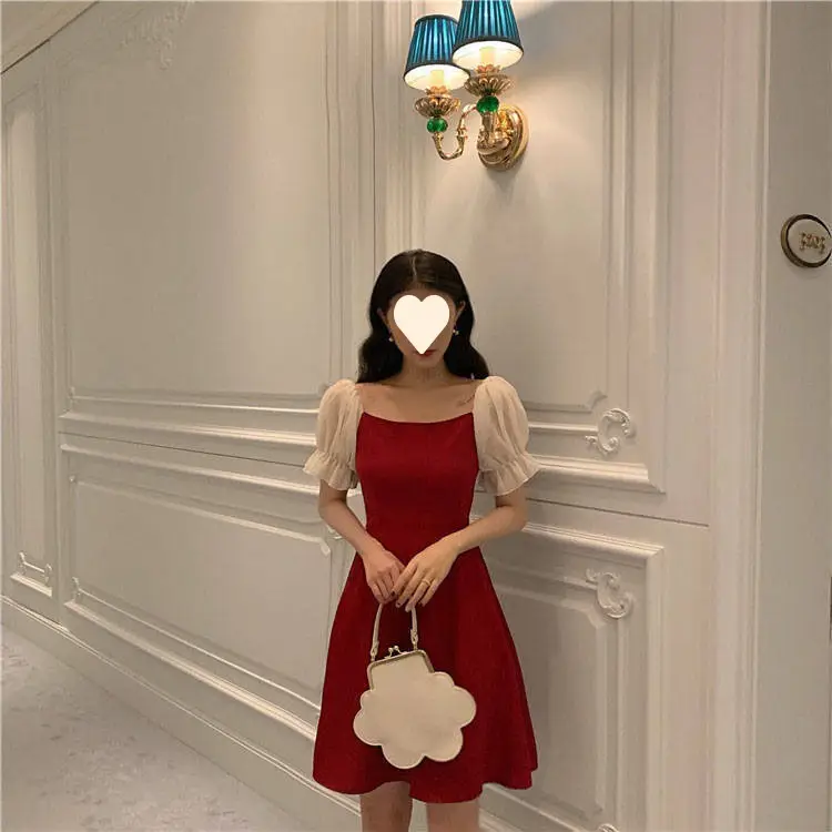 Black French Dress Square Collar Puff Sleeve Skirt — feature 11