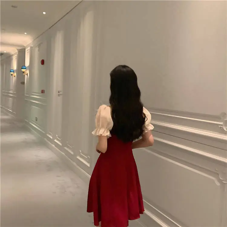 Black French Dress Square Collar Puff Sleeve Skirt — feature 14