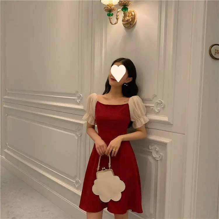 Black French Dress Square Collar Puff Sleeve Skirt — feature 15