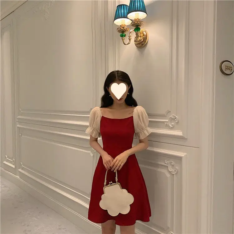 Black French Dress Square Collar Puff Sleeve Skirt — feature 16