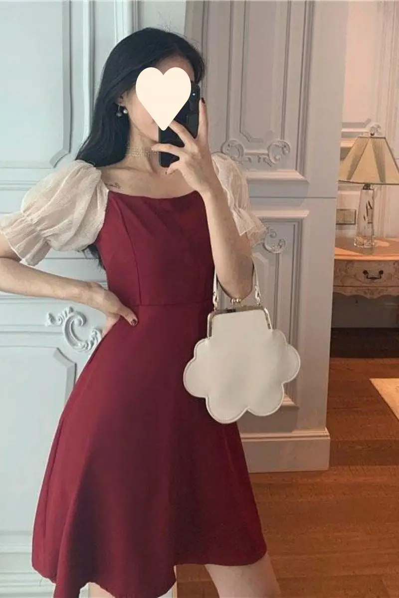 Black French Dress Square Collar Puff Sleeve Skirt — feature 18