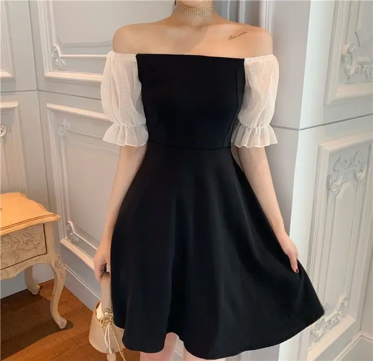 Black French Dress Square Collar Puff Sleeve Skirt — feature 5