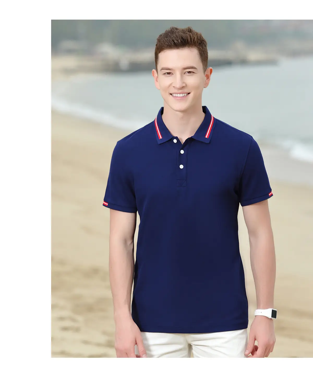 Men Navy Polo Shirt Short Sleeve Business Casual — feature 13