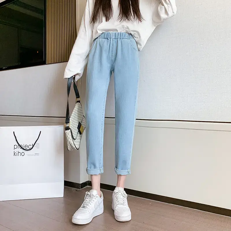 Loose Elastic Waist Spring Cropped Harem Pants for Women - Image 3