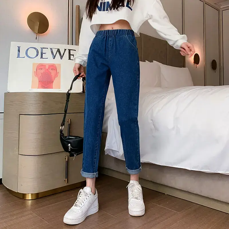 Loose Elastic Waist Spring Cropped Harem Pants for Women - Image 4