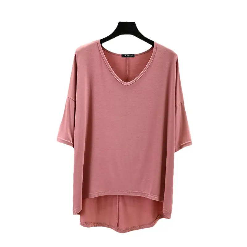 Women's V-Neck Half Sleeve T-Shirt Modal Base Plus Size - Image 14