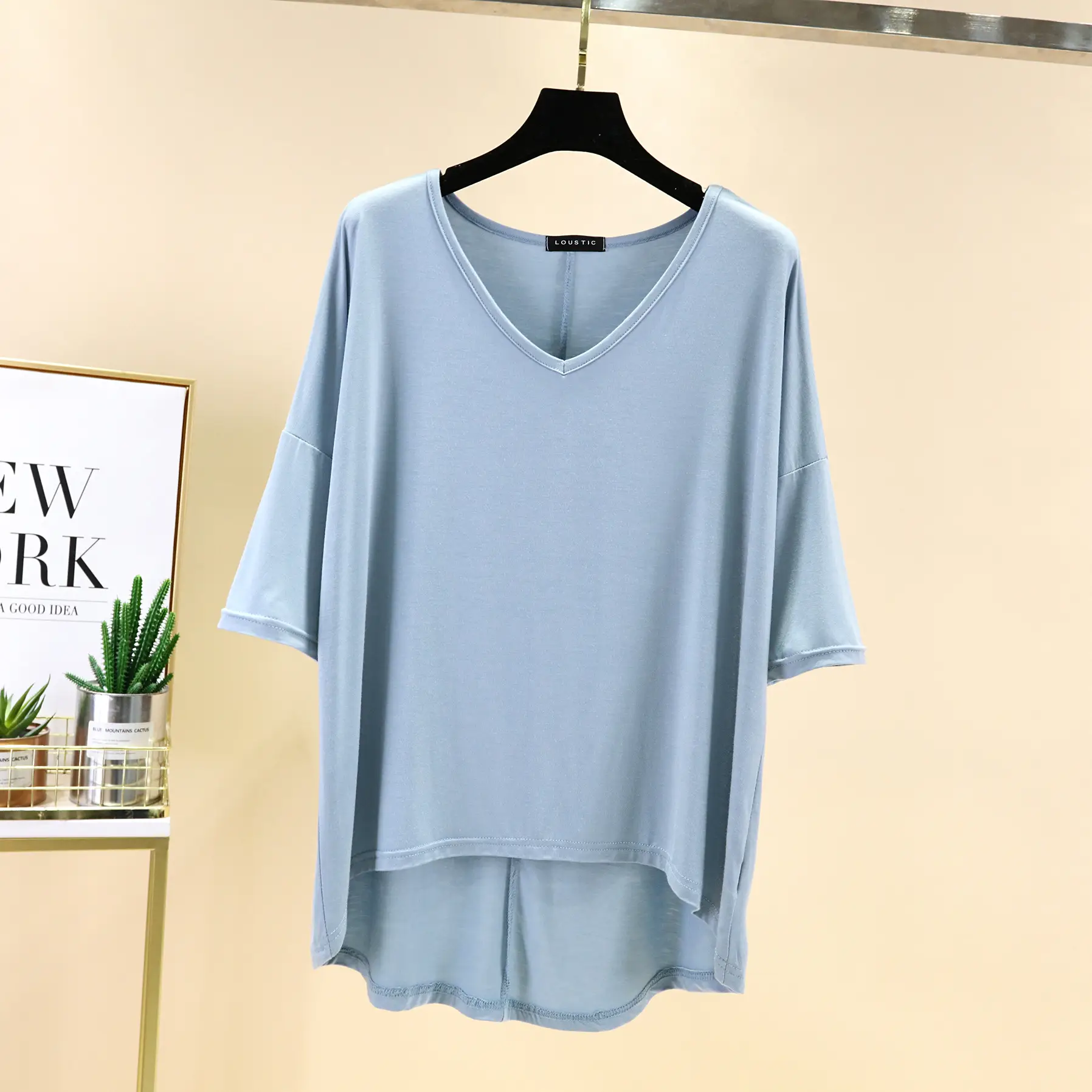 Women's V-Neck Half Sleeve T-Shirt Modal Base Plus Size - Image 3