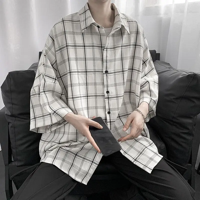 Men's Plaid Half Sleeve Shirt Korean Style Loose Fit - Image 3