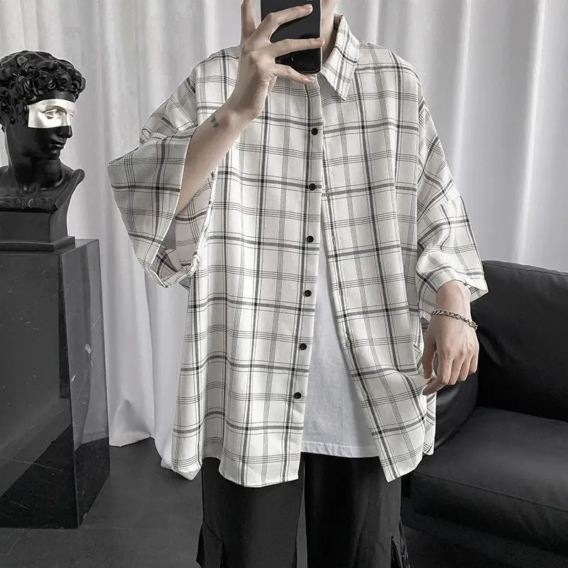 Men's Plaid Half Sleeve Shirt Korean Style Loose Fit - Image 4