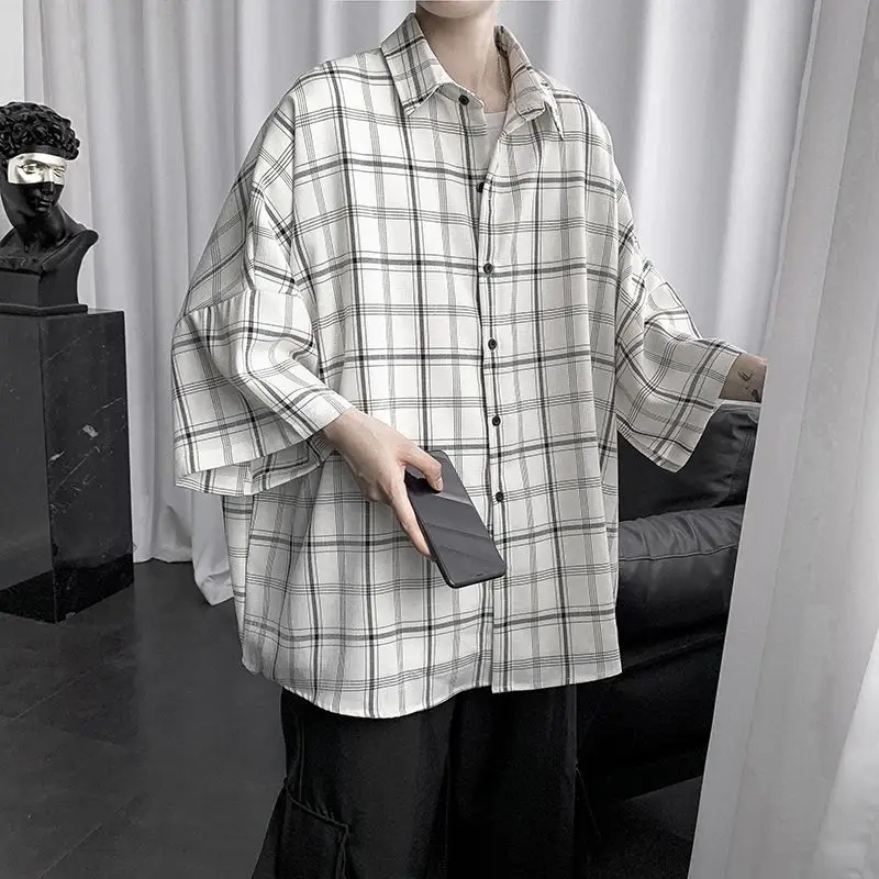 Men's Plaid Half Sleeve Shirt Korean Style Loose Fit - Image 6
