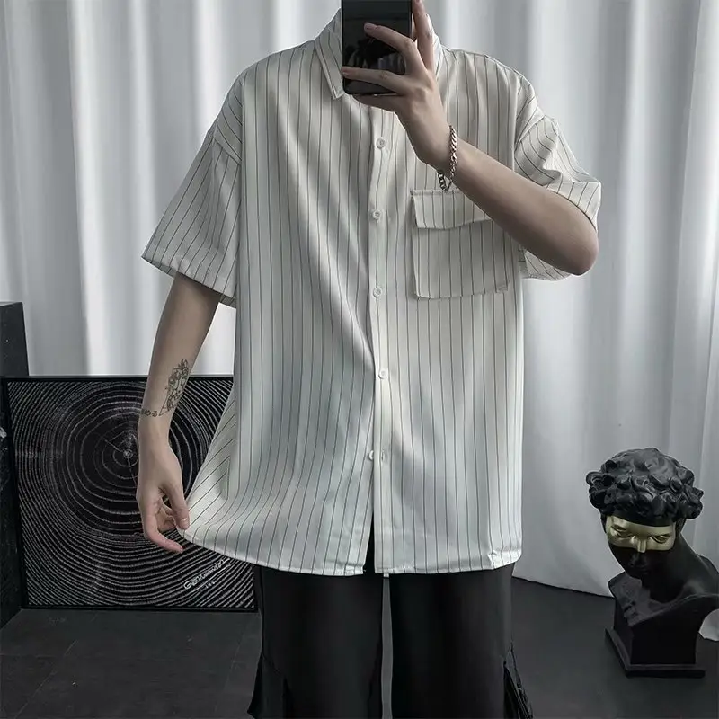 Men Striped Short Sleeve Shirt Summer Wear