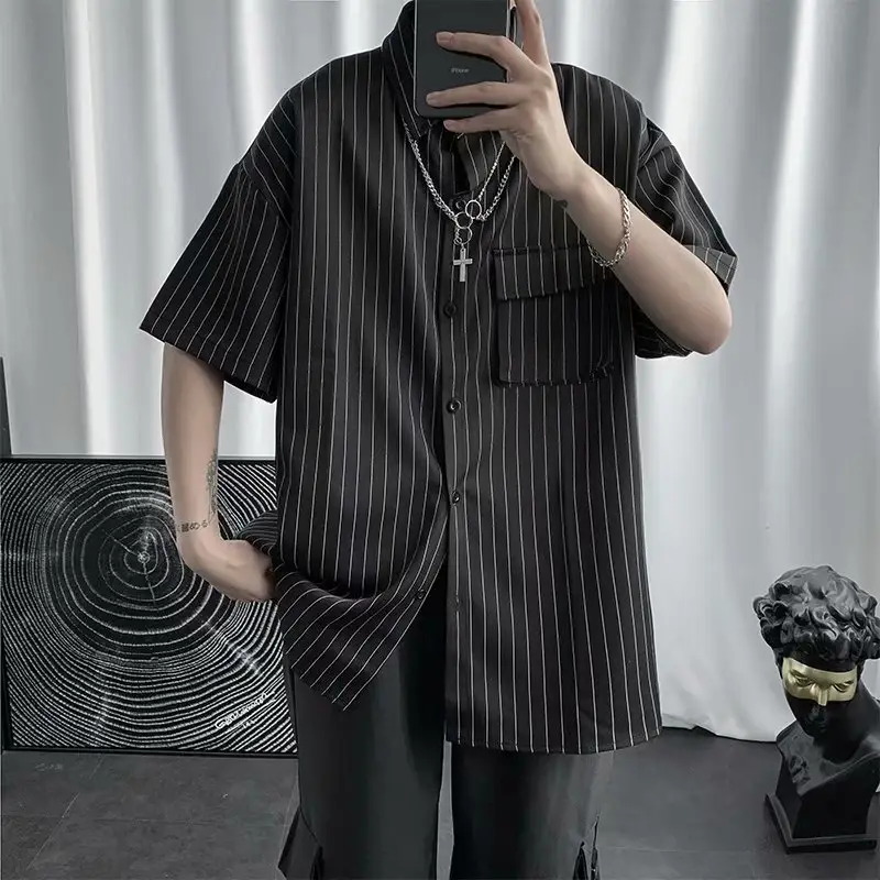 Men Striped Short Sleeve Shirt Summer Wear