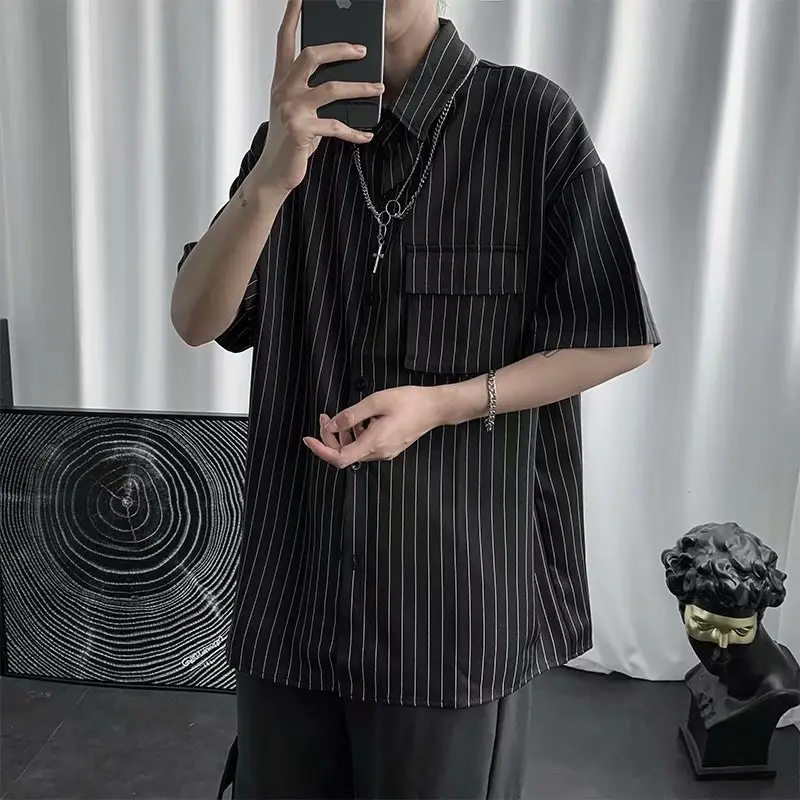 Men Striped Short Sleeve Shirt Summer Wear