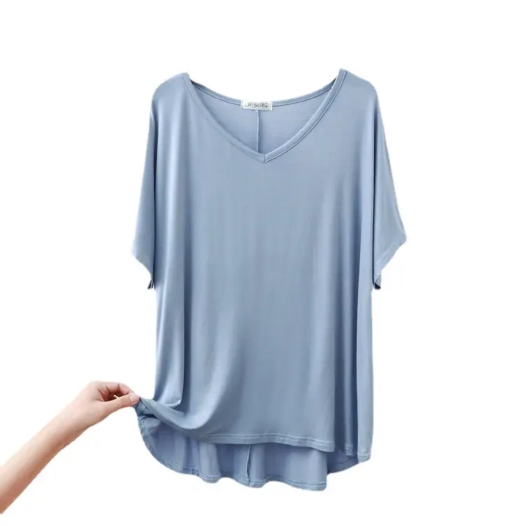 Green V-Neck T-Shirt Plus Size Spring Summer