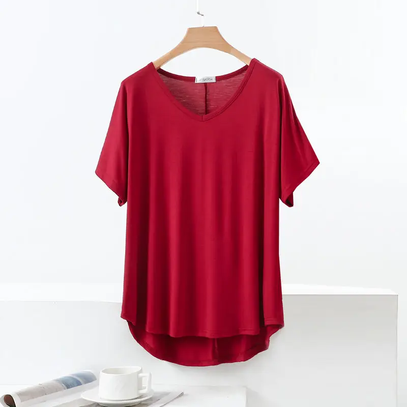 Green V-Neck T-Shirt Plus Size Spring Summer