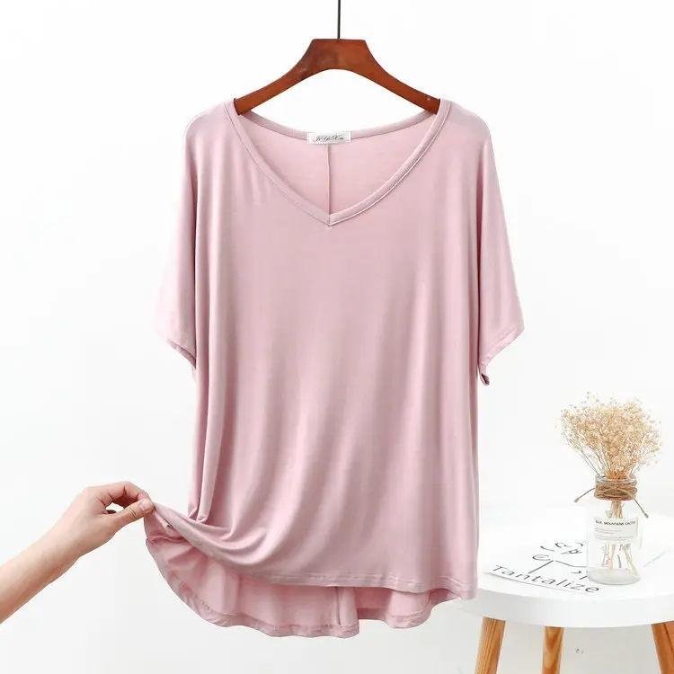 Green V-Neck T-Shirt Plus Size Spring Summer