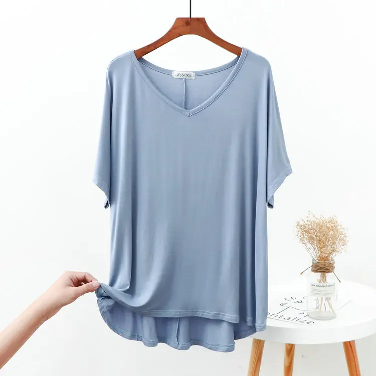 Green V-Neck T-Shirt Plus Size Spring Summer