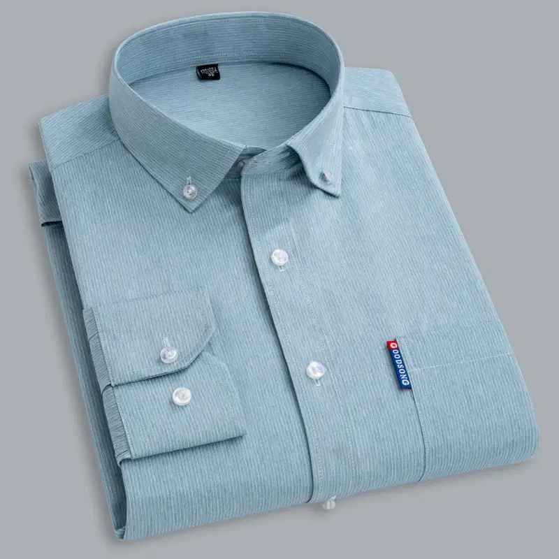 Men Blue Striped Long Sleeve Business Shirt - Image 4