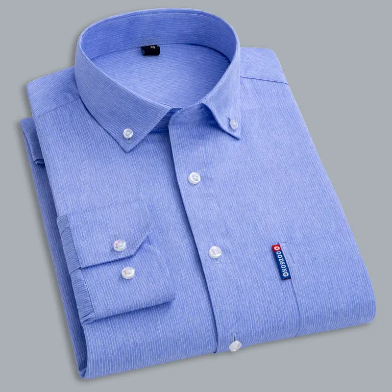 Men Blue Striped Long Sleeve Business Shirt - Image 5