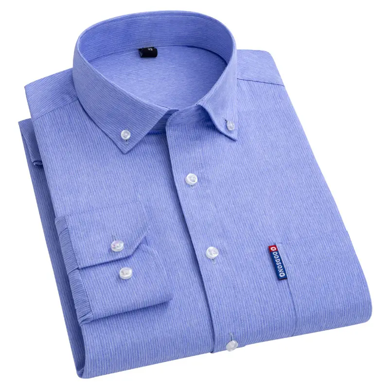 Men Blue Striped Long Sleeve Business Shirt - Image 8
