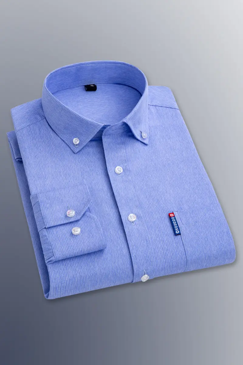 Men Blue Striped Long Sleeve Business Shirt - Image 9