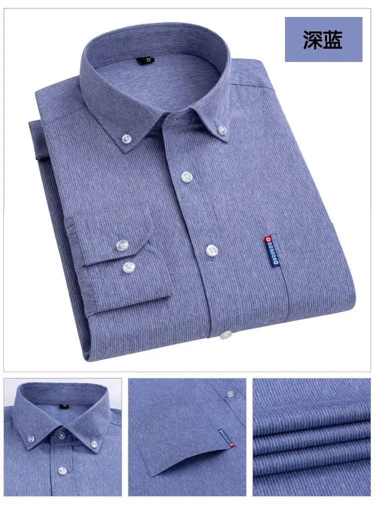 Men Blue Striped Long Sleeve Business Shirt — feature 11