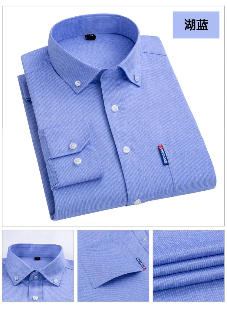 Men Blue Striped Long Sleeve Business Shirt — feature 12
