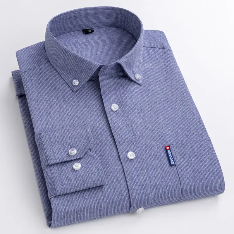 Men Blue Striped Long Sleeve Business Shirt - Image 2
