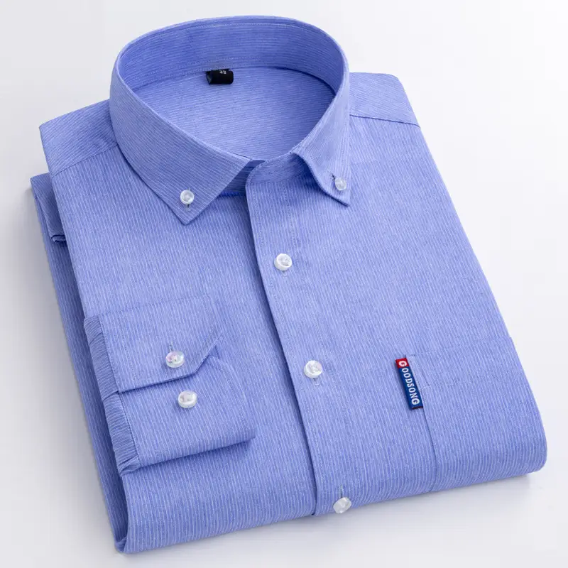 Men Blue Striped Long Sleeve Business Shirt - Image 3
