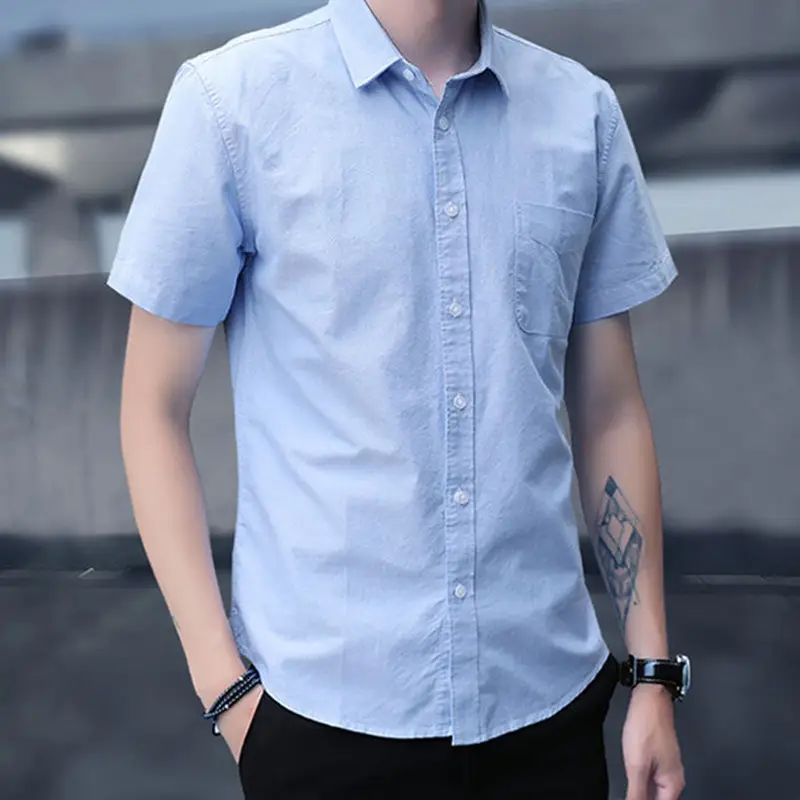 Men Black Short Sleeve Button Down Shirt - Image 7