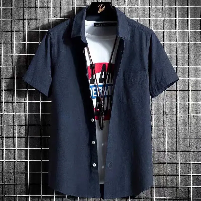 Men Black Short Sleeve Button Down Shirt - Image 2