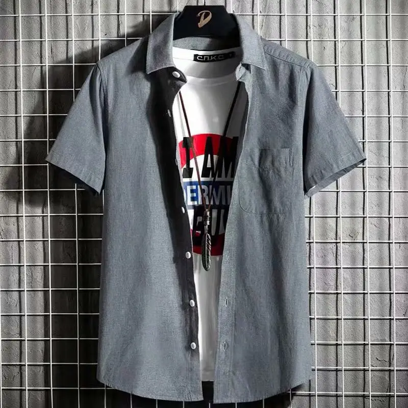 Men Black Short Sleeve Button Down Shirt - Image 5