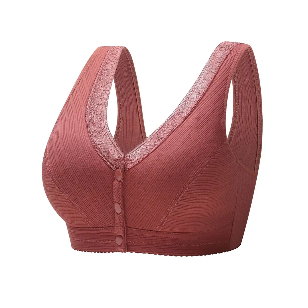 Ladieswear's Intimates Threaded Bra Middle-Aged and Elderly Vest-Style Front Buckle Large Size Non-Wired Soft Cotton Bra