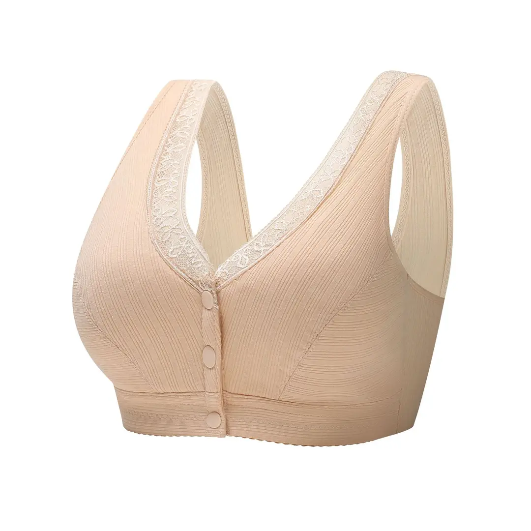 Ladieswear's Intimates Threaded Bra Middle-Aged and Elderly Vest-Style Front Buckle Large Size Non-Wired Soft Cotton Bra