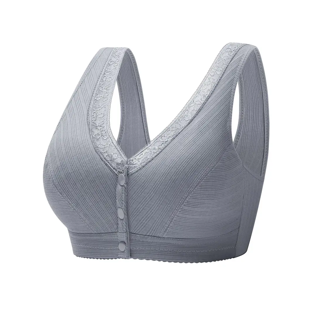 Ladieswear's Intimates Threaded Bra Middle-Aged and Elderly Vest-Style Front Buckle Large Size Non-Wired Soft Cotton Bra